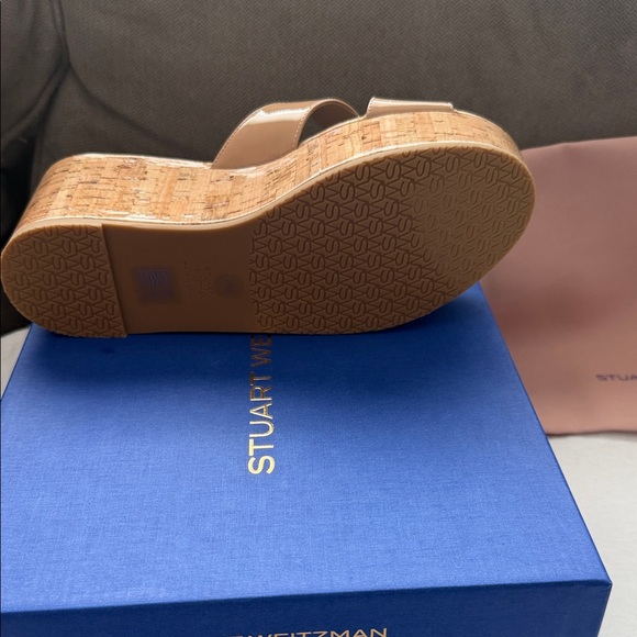 Stuart Weitzman Beige Patent Leather Wedge Sandals - Picture 3 of 3